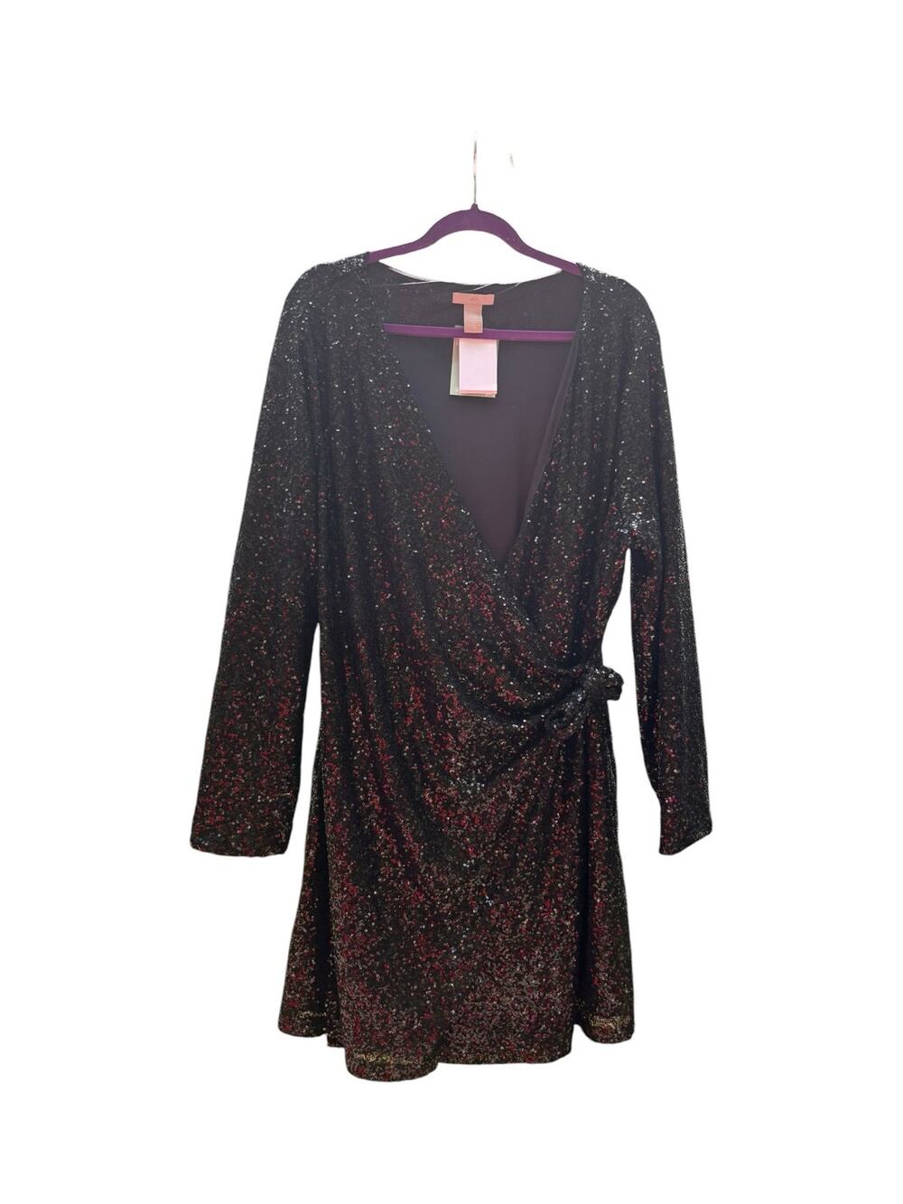 H&M Black Fully Sequined Wrap Mini Dress NEW XXL Cocktail Party Holidays wedding